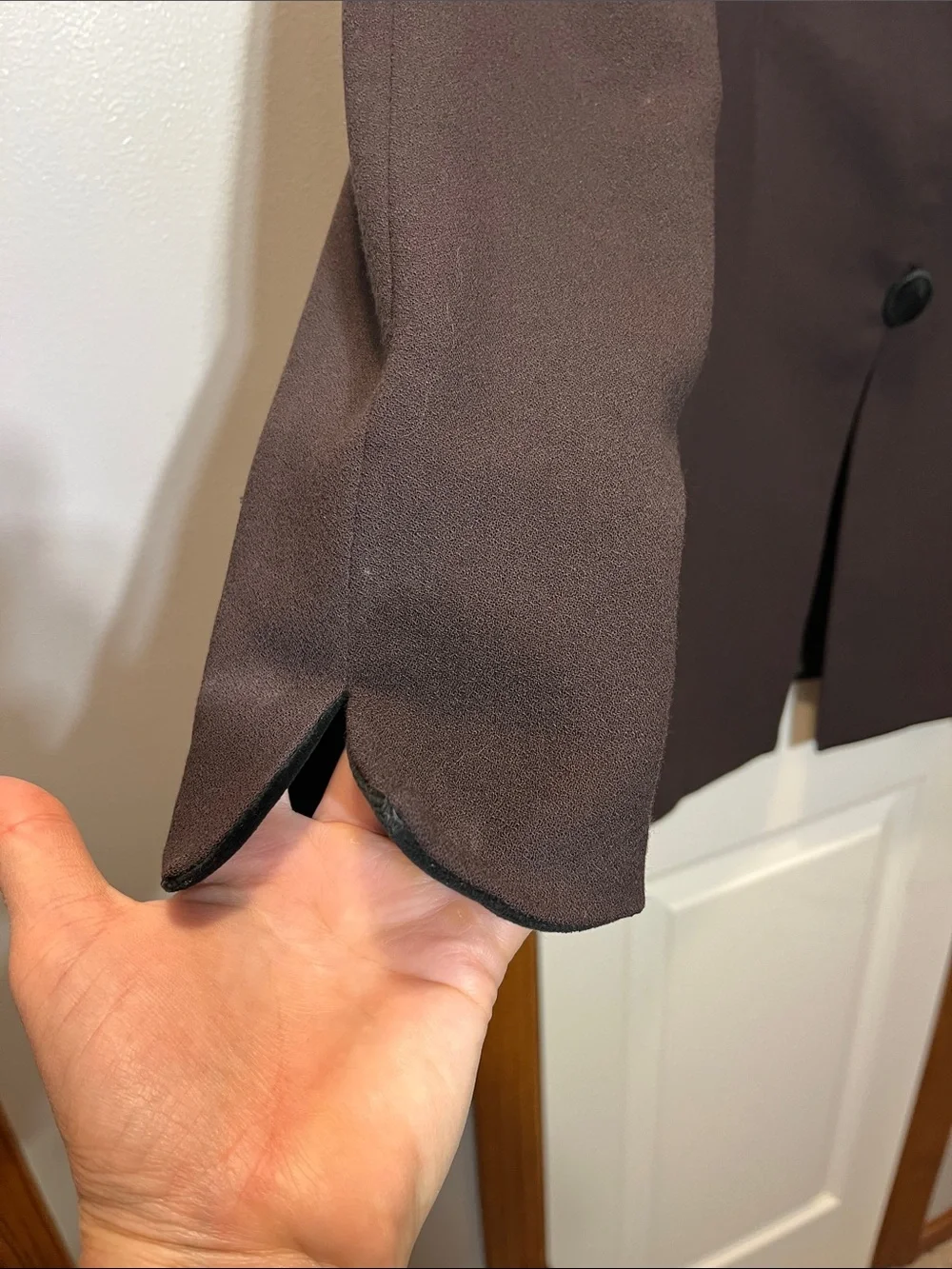 Vintage Christian Dior Brown Worsted Wool Blazer w/ Black Velvet Trim size 10